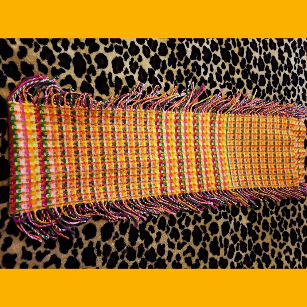 VTG 70s Groovy Boho MOD Fringe Multicolor Woven Scarf - Picture 3 of 8